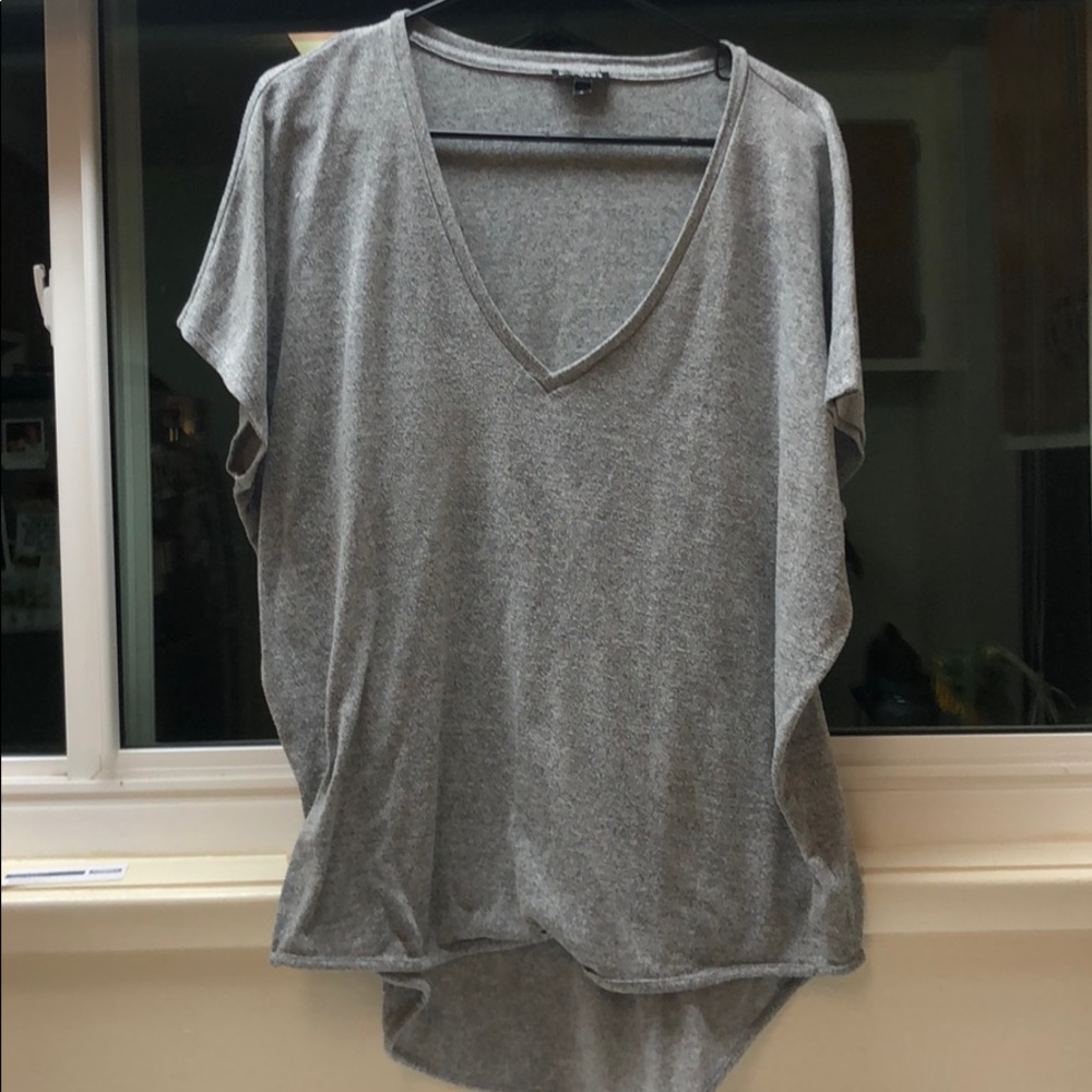 Grey V-neck Blouse/Tee from Express